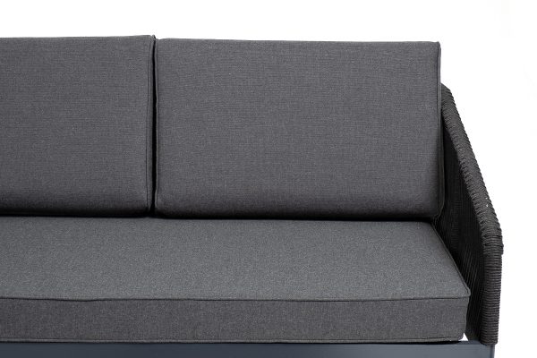 "Канны" диван модульный плетеный из роупа, каркас алюминий темно-серый (RAL7024) муар, роуп темно-серый круглый, ткань темно-серая 027 — изображение 5