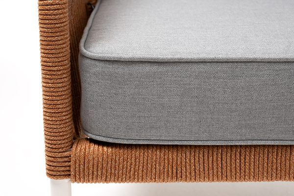 "Канны" кресло плетеное из роупа, каркас алюминий светло-серый (RAL7035) муар, роуп оранжевый меланж круглый, ткань светло-серая — изображение 5