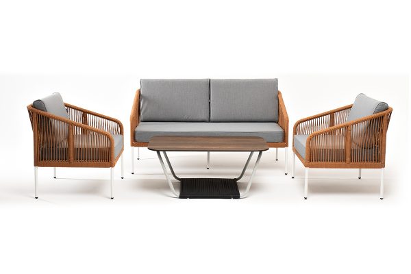 "Канны" лаунж-зона 4-местная из роупа со столом "Глория" цвет "дуб", каркас алюминиевый светло-серый, роуп оранжевый меланж — изображение 5