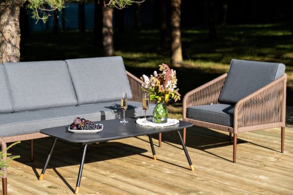 "Канны" лаунж-зона 5-местная из роупа со столом "Верона" (серый гранит), каркас алюминиевый коричневый, роуп коричневый — изображение 5