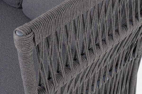 "Лугано" диван 3-местный плетеный из роупа, каркас алюминий темно-серый (RAL7024) муар, роуп темно-серый круглый, ткань темно-серая YB25-0027 — изображение 5
