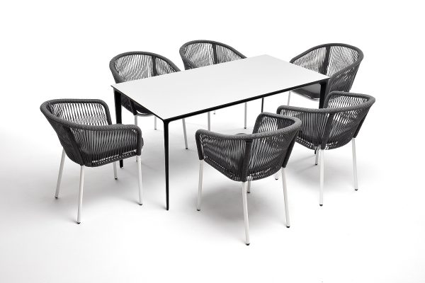 "Малага" обеденная группа на 6 персон со стульями "Марсель", каркас белый, роуп серый — изображение 4