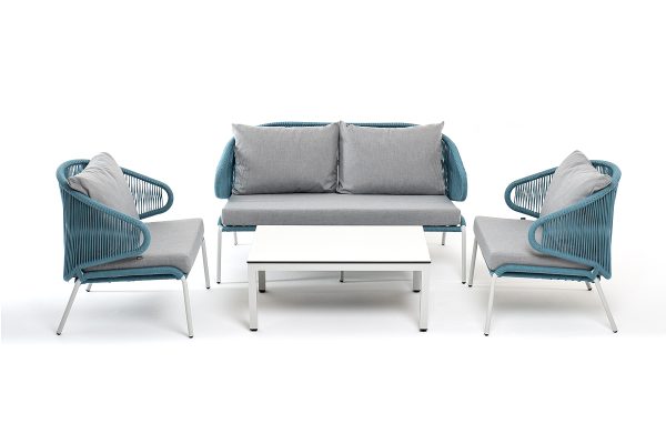 "Милан" лаунж-зона 4-местная плетеная из роупа (веревки), каркас алюминиевый светло-серый, роуп бирюзовый — изображение 4