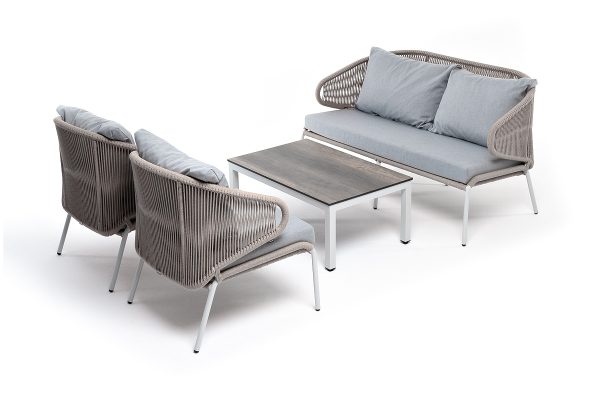 "Милан" лаунж-зона 4-местная плетеная из роупа (веревки), каркас алюминиевый светло-серый, роуп серый меланж — изображение 4