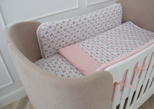 Мягкие бортики для кроватки KIDI soft "Милая радуга" (розовый, сатин) — изображение 4