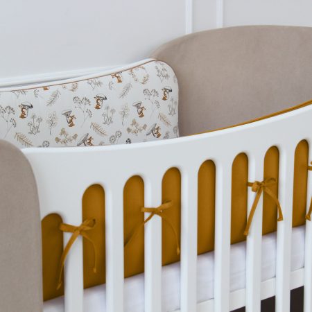 Мягкие бортики для кроватки KIDI soft "Зайчики с грибами" (горчичный