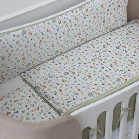 Мягкие бортики для кроватки KIDI soft "Зайчики с желудями" (фисташковый