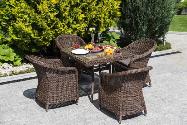 "Равенна" плетеное кресло из искусственного ротанга, цвет коричневый с серо-коричневой подушкой — изображение 4