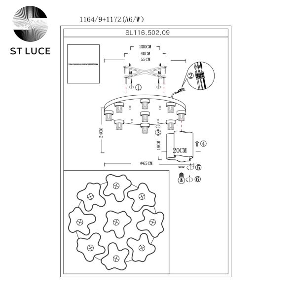 SL116.502.09 Люстра потолочная ST-Luce Серебристый/Белый E27 9*60W ONDE — изображение 4