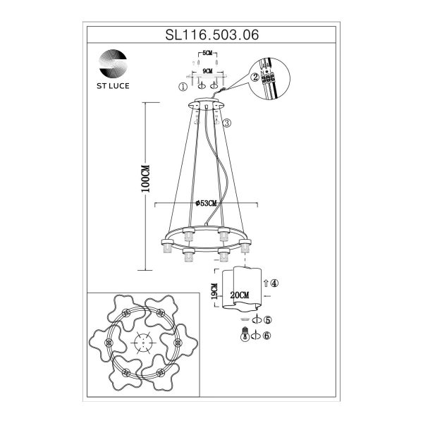 SL116.503.06 Люстра подвесная ST-Luce Серебристый/Белый E27 6*60W ONDE — изображение 4