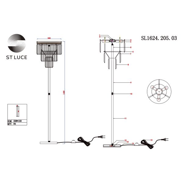 SL1624.205.03 Торшер ST-Luce шампань/прозрачный E14 3*40W ERCOLANO — изображение 5