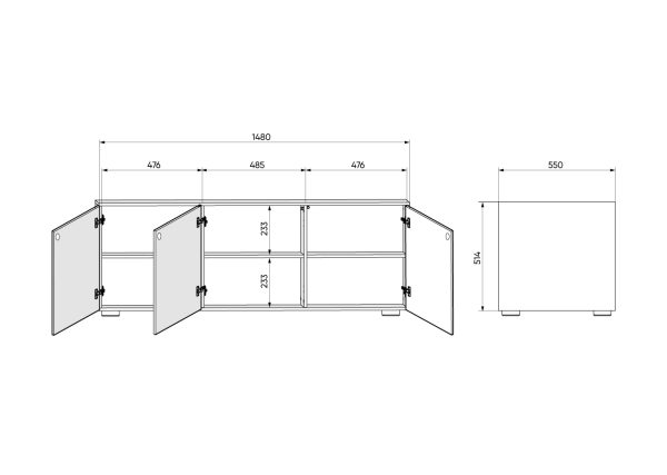 Тумба Hub 3 двери глубина 55 см на низких ножках (белый) — изображение 3
