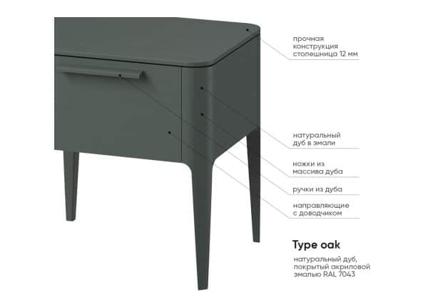 Тумба прикроватная Type oak 2 ящика ширина 50 см (темно-серый) — изображение 4