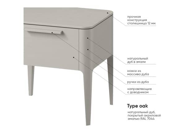 Тумба прикроватная Type oak 2 ящика ширина 60 см (серо-бежевый) — изображение 3