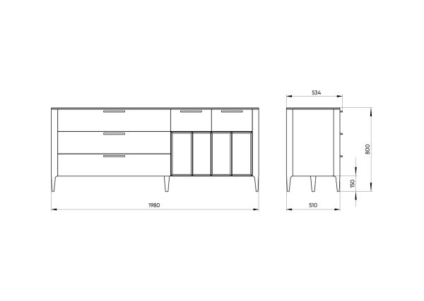 Тумба Type oak 5 ящиков 4 полки ширина 200 см (натуральный дуб) — изображение 4