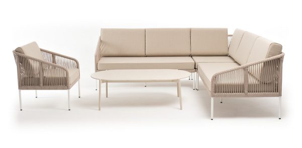 "Канны" модульная угловая лаунж-зона из роупа (веревки) со столом "Диего" (молочный)