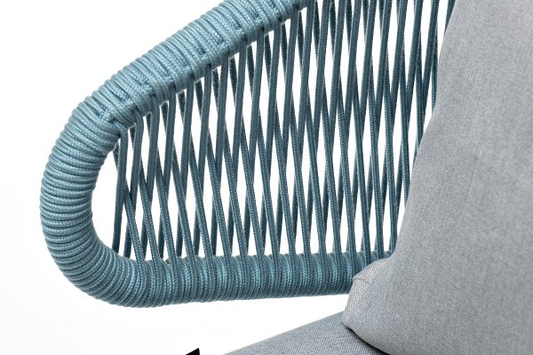 "Милан" кресло плетеное из роупа, каркас алюминий светло-серый (RAL7035) муар, роуп бирюзовый круглый, ткань светло-серая — изображение 5