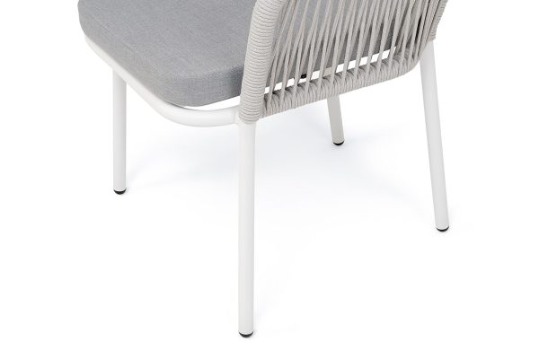 "Марсель" стул плетеный из роупа, каркас алюминий белый муар, роуп светло-серый меланж круглый tex, ткань светло-серая — изображение 5