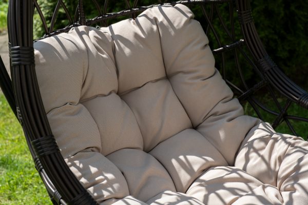 "Венеция" подвесное кресло-кокон из искусственного ротанга, цвет серый с бежевой подушкой — изображение 5