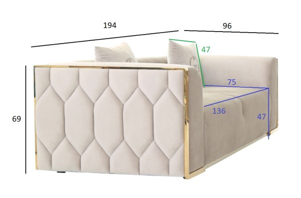102AN-DIV-9172-BEG Диван Bern двухместный, велюр бежевый 194*96*69см — изображение 4