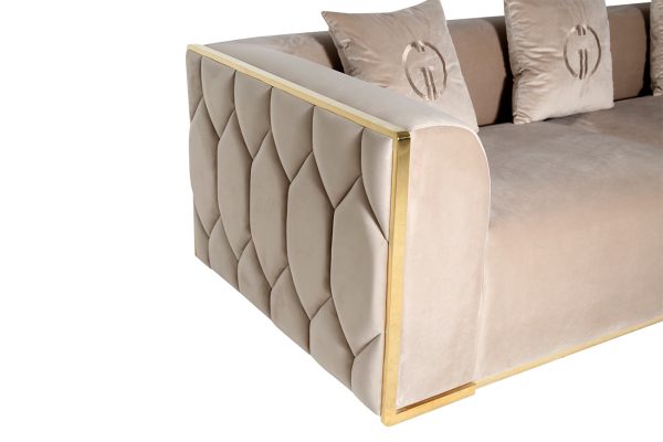 102AN-DIV-9173-BEG Диван Bern трехместный, велюр бежевый 233*96*69см — изображение 3