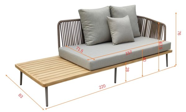 129KN-03046 Диван трехместный правосторонний "BAYLEY" уличный серый  220*84*75см — изображение 4