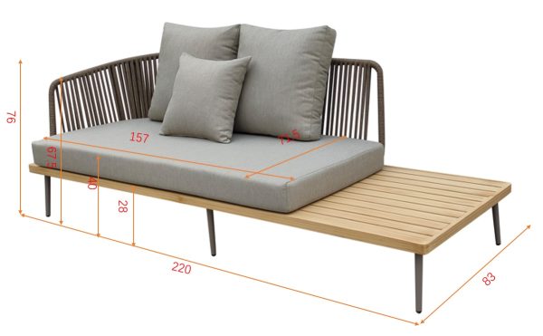 129KN-03047 Диван трехместный левосторонний "BAYLEY" уличный серый 220*84*75см — изображение 5