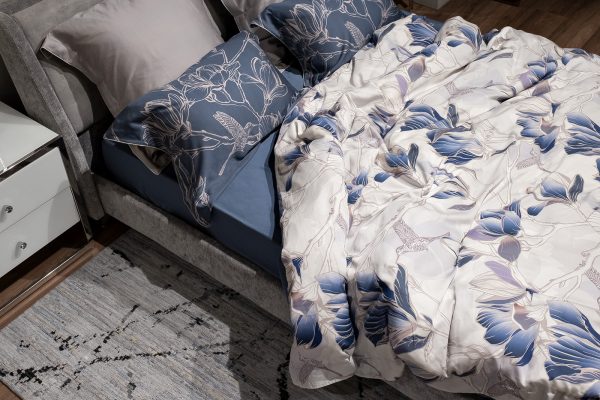 144HF-10406 Простыня на резинке тенсель синяя 160*200*30 — изображение 3