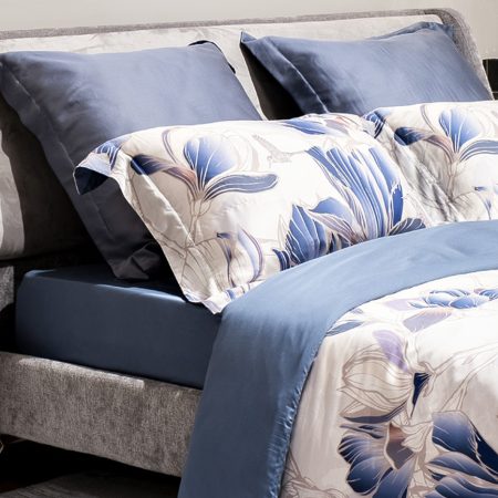 144HF-10406 Простыня на резинке тенсель синяя 160*200*30