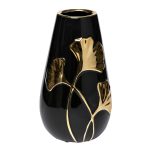 18H2817-20 Ваза керамич. черная с золотом "Гинкго" d14*24
