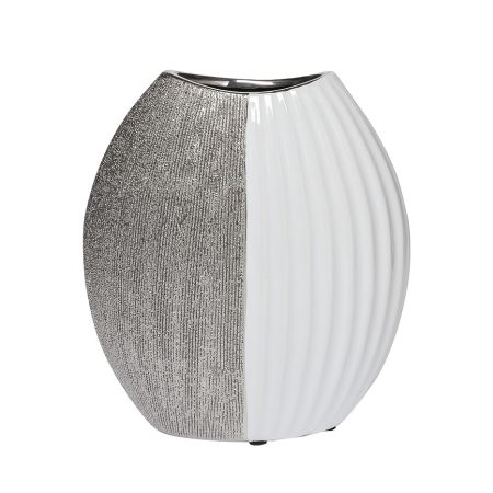 18H2891-20  Ваза керамическая белая с серебром 18*9*20см