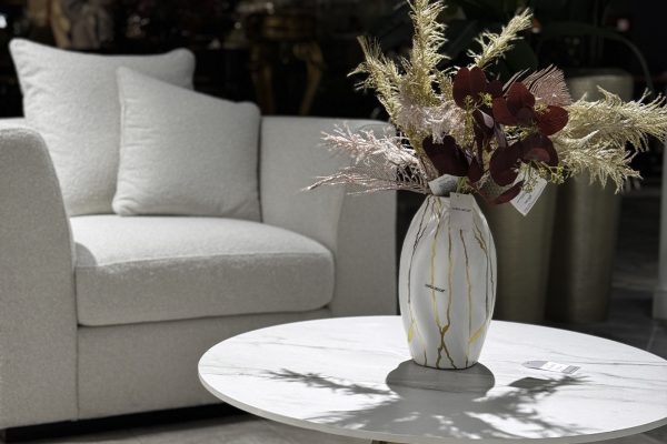 18H3410 Ваза керамическая белая с золотым декором d15*28см — изображение 2