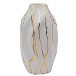 18H3410 Ваза керамическая белая с золотым декором d15*28см