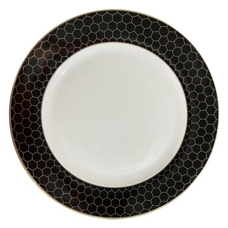 26FC-TAR-HONEYCOMB-26 Тарелка обеденная HONEYCOMB чёрно-золотая деколь 26см (2)