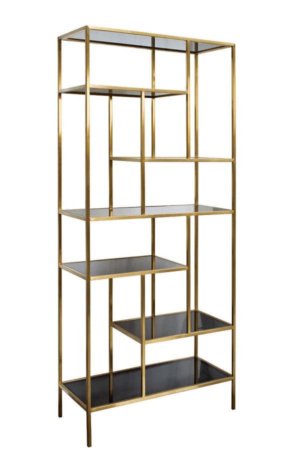 46AS-SH1452-GOLD Стеллаж  золотистый/темн.ст. 80*35*180см — изображение 2