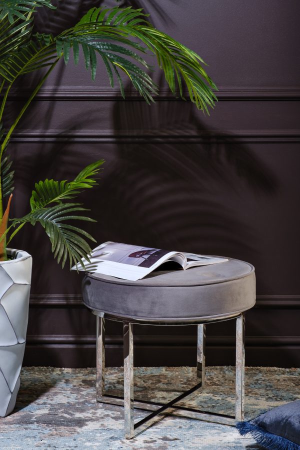 47ED-003BAN-SER Банкетка серый велюр/хром d50*46см — изображение 5