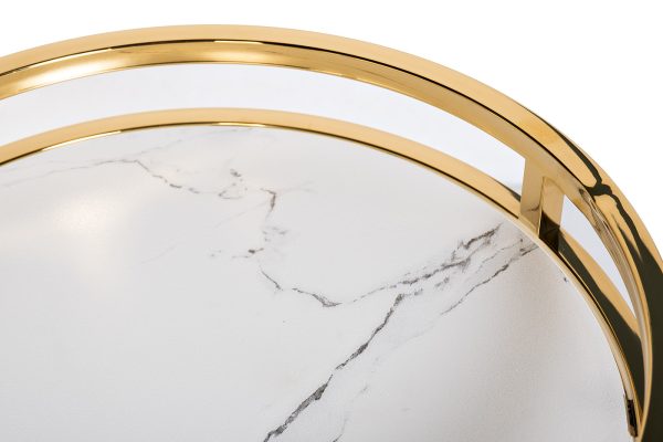 47ED-07901 Стол журнальный мраморное стекло/золото d41*60см — изображение 2