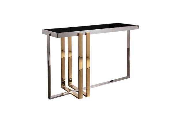 47ED-20900 Консоль черн.стекло/хром+золото 120*40*78см — изображение 2