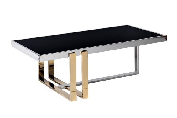 47ED-20910 Стол журнальный черн.стекло/хром+золото 120*60*40см — изображение 2