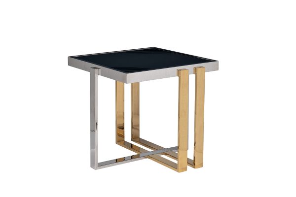 47ED-20920 Стол журнальный черн.стекло/хром+золото 55*55*55см — изображение 2