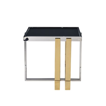 47ED-20920 Стол журнальный черн.стекло/хром+золото 55*55*55см