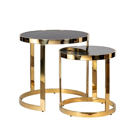 47ED-ET081S-GOLD Столы (наб 2шт) стекло чер.мрам/зол d60*60/d46*50