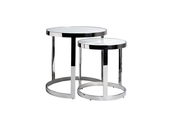 47ED-ET081S Столы журн(наб из 2шт)стекло мрам/хром d60*60/d46*50