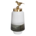 55RD2876M Ваза керамич. с крышкой бело-серая с птичкой 14*35см