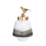 55RD2876S Ваза керамич. с крышкой бело-серая с птичкой 16*28см