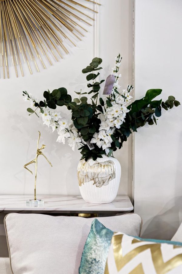 55RD4232S Ваза керамич. белая декор "Золотая стрекоза" d19*30см — изображение 2