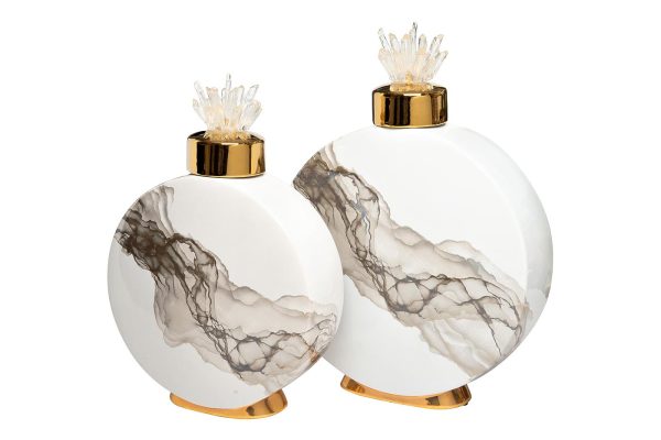 55RD4283L Ваза с крышкой керам. белая с серым декором 28*8*39см — изображение 2