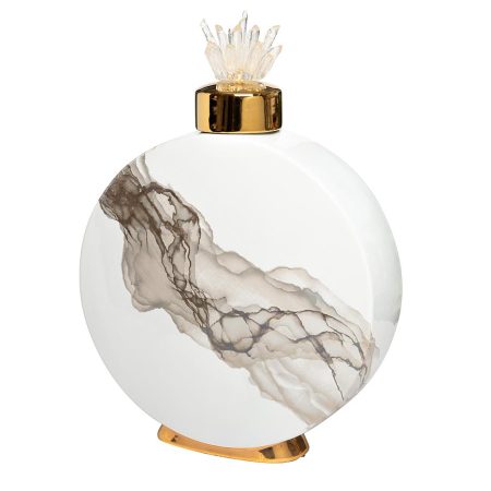 55RD4283L Ваза с крышкой керам. белая с серым декором 28*8*39см