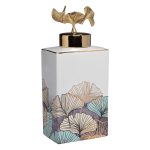 55RD4539L-WH Ваза керамич. с крышкой белая "Гинкго" d15*35см