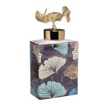 55RD4539S-BL Ваза керам.с крышкой бирюз-серая "Гинкго"d14*30см